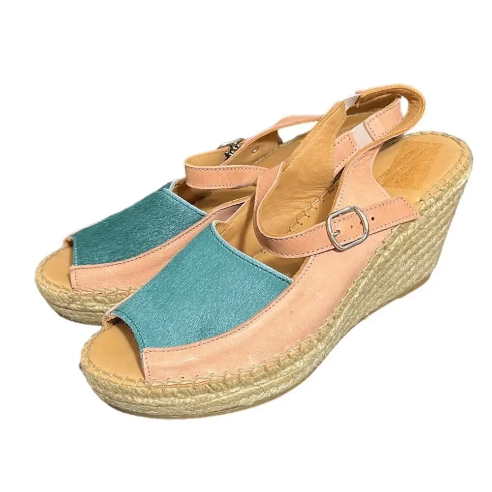 Anthropologie Naguisa Ruca Wedge Espadrilles Sandal Leather Womens Size 41 US 11